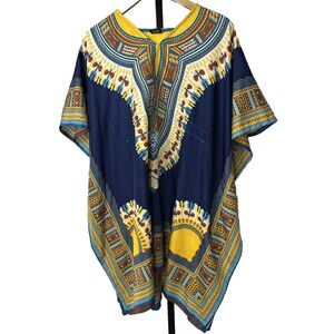 Kimono Cover Up Beach Pool Kaftan Mamta Blue Yellow Batik Caftan Plus Size Dress